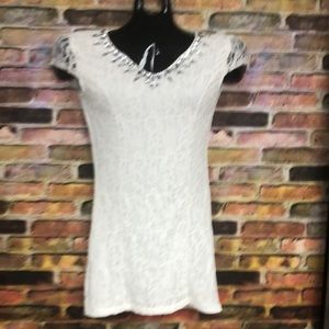 Gemmed Stretched Lace shirt